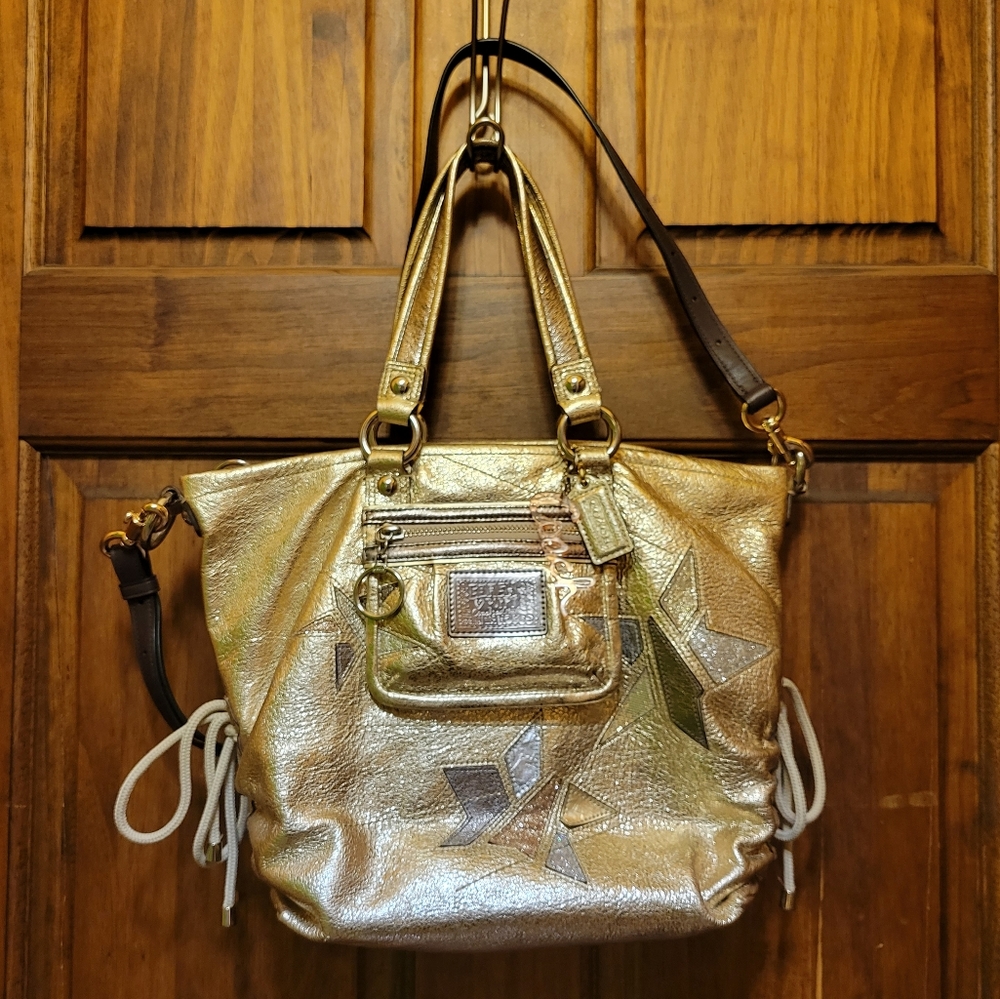 Coach Poppy Metallic Gold Star Spotlight Tote Limited Edition 16050